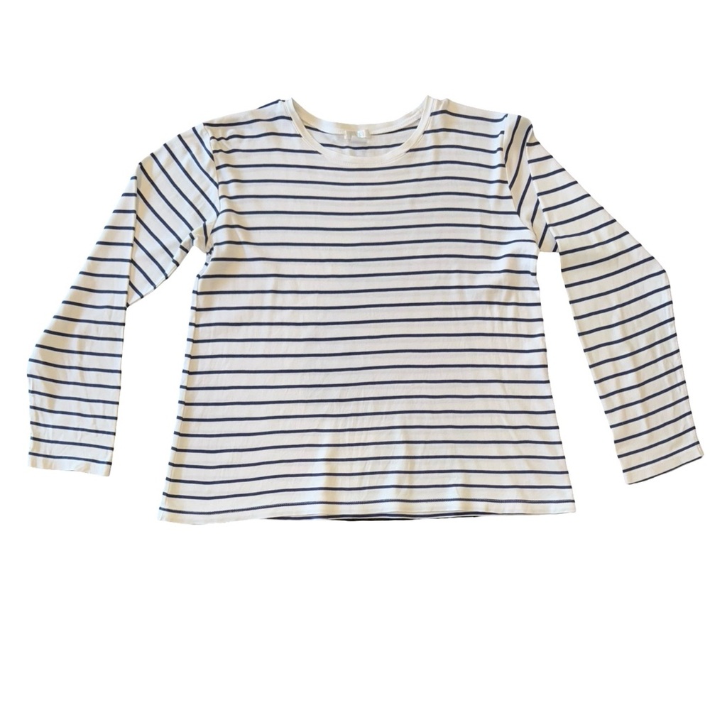 LAKE Pajamas White Navy Stripe Long Sleeve Pajamas Shirt Small 100% Pima Cotton